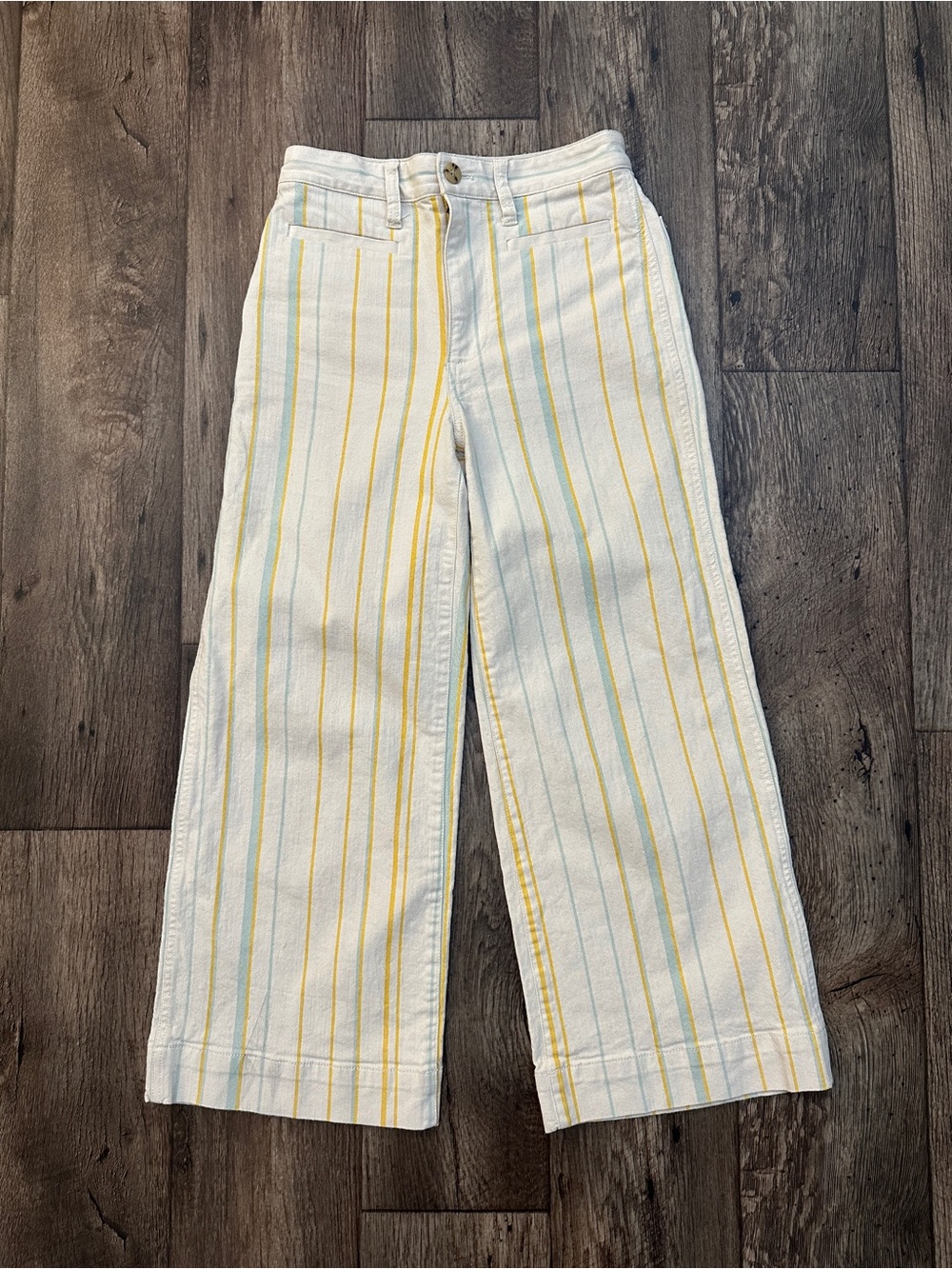 Madewell Wide-Leg Cropped Cotton Pants Women’s Size 24 Off White Striped